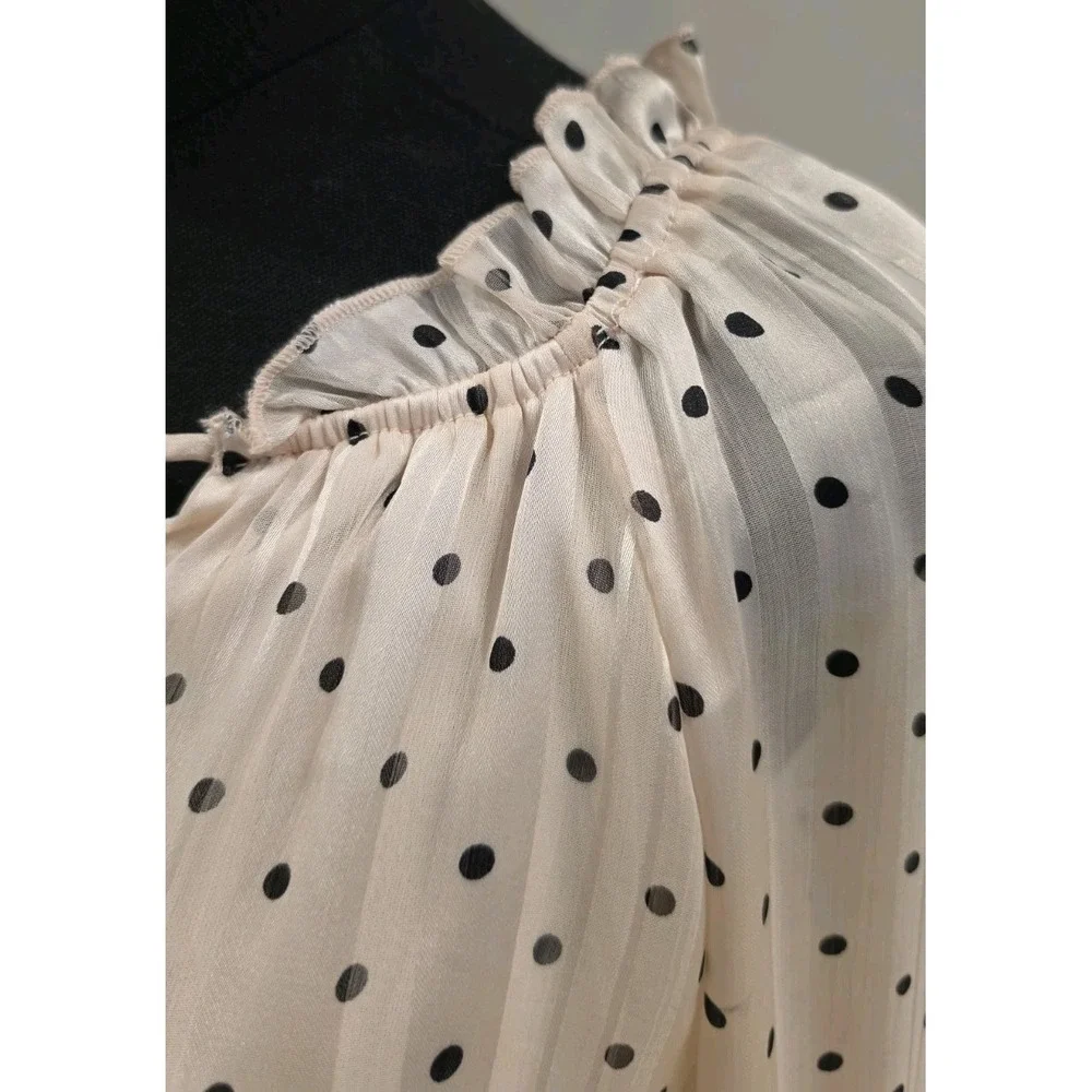 Adrianna Papell Cream Polka Dot Keyhole Ruffle Top Romantic Classic Boho RTL $89
